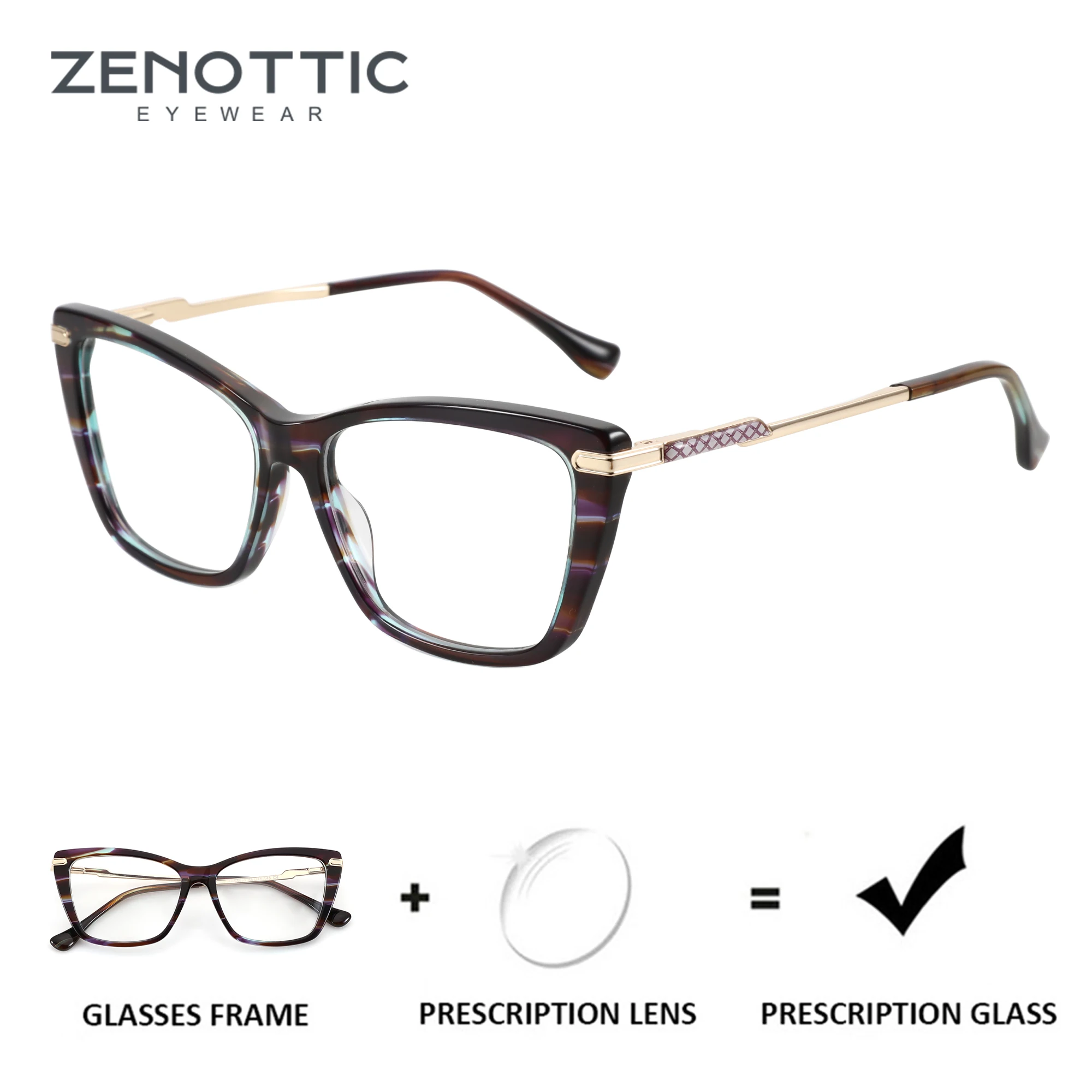 ZENOTTIC Fashion Square Prescription Glasses Metal Spring Leg Myopia Eyewear Handmade Acetate Progressive Eyeglasses for Women