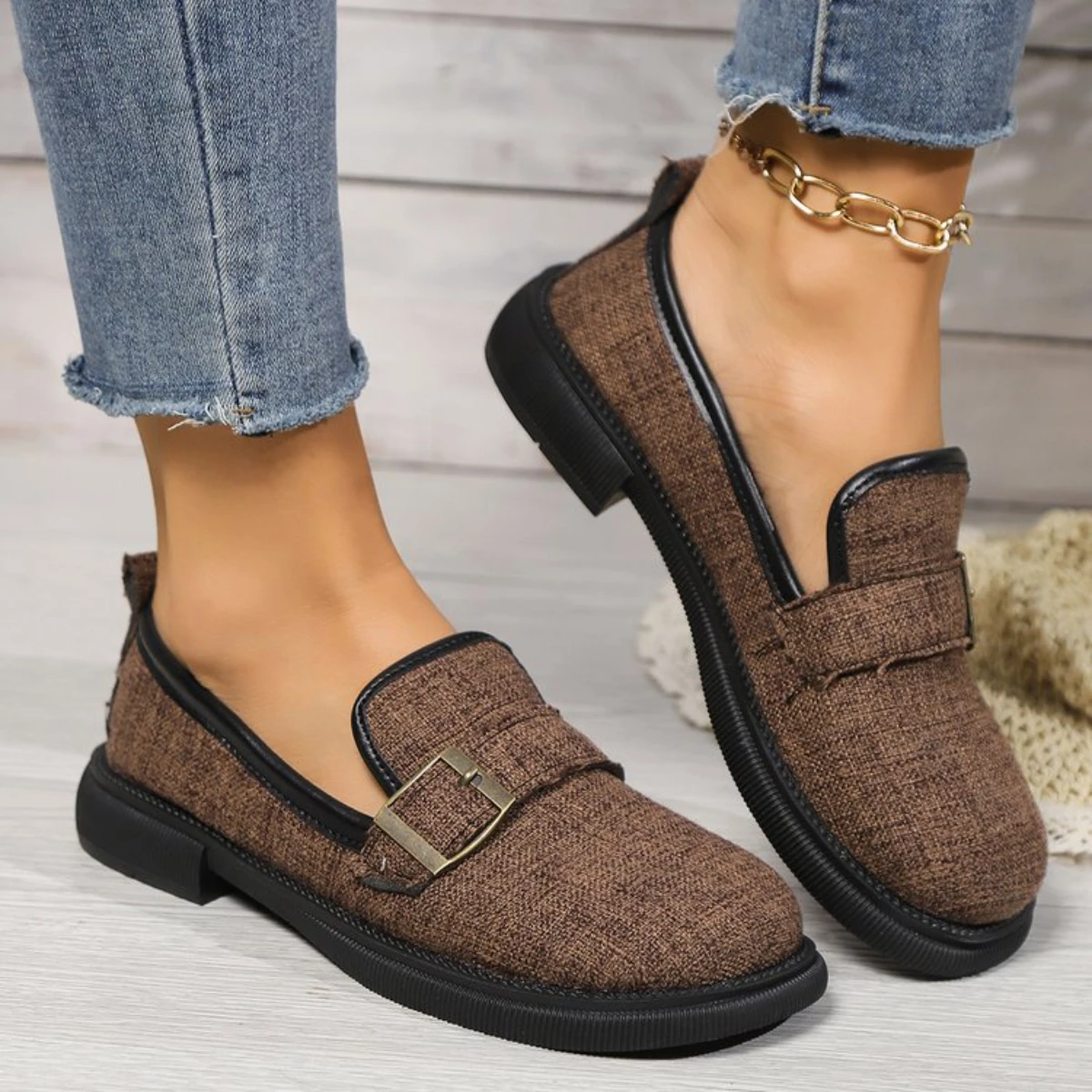 Plus Size Women Loafers Spring Autumn Women\'s Retro Shoes New Loafers Flat Non-slip with Skirt Soft Sole Single Shoes for Women