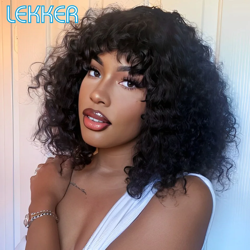 

Lekker 250% Glueless Ready to Wear Natural Black Afro Kinky Curly Bob Human Hair Wigs For Women Brazilian Remy Hair Colored Wigs