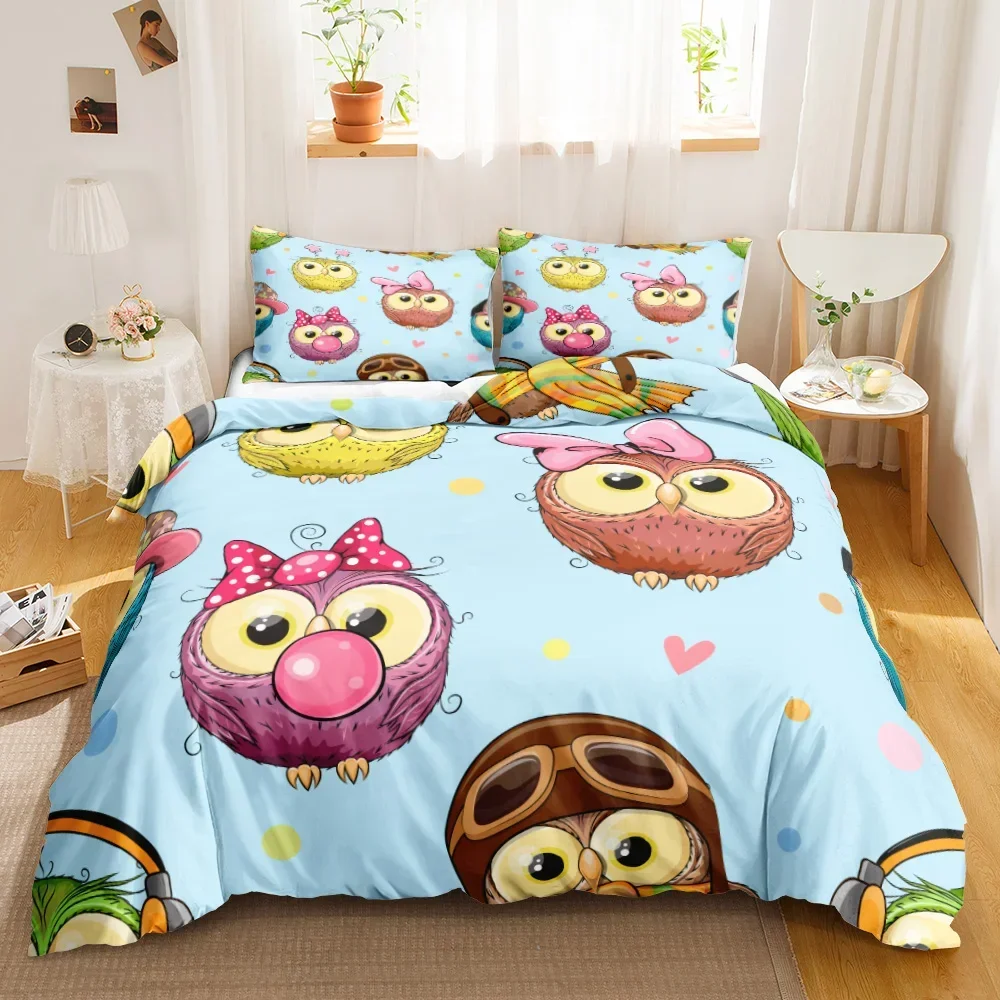 Cartoon Owl 3D Wildlife Comfortable Duvet Quilt Cover Pillowcase Bedding Set Children Bedroom Decoration Home Textile