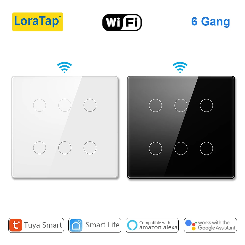 LoraTap Smart Life 6 Gang Brazil Touch Panel Light Switch Tuya App Remote Google Home Alexa Voice Control Automation residential