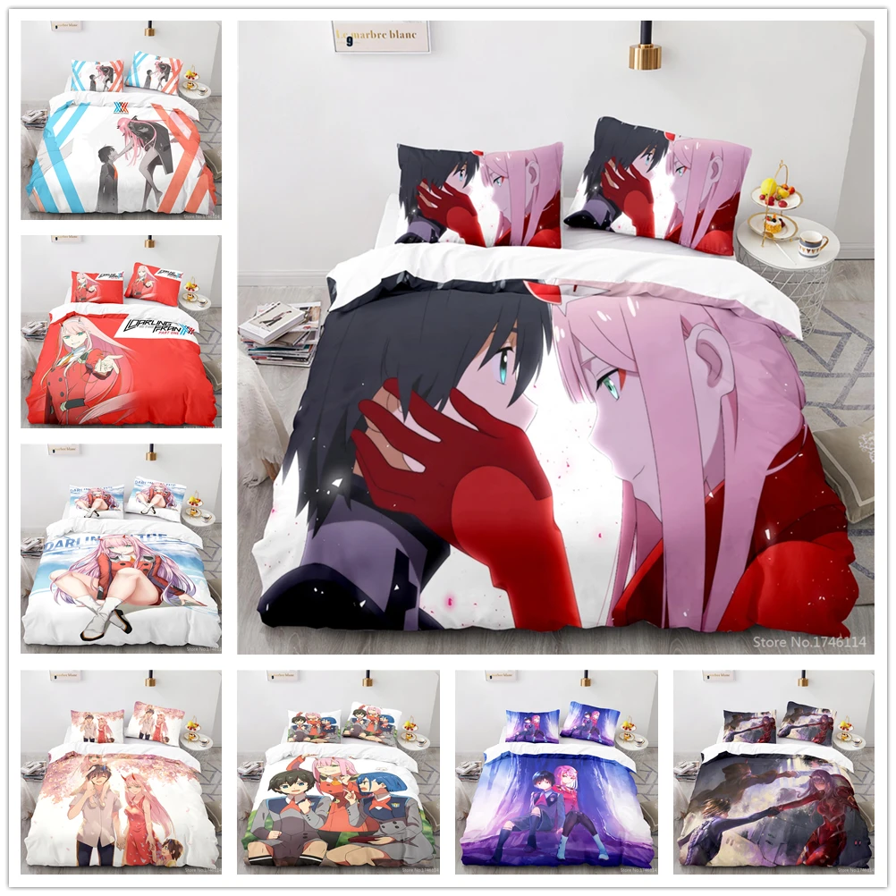 3D Cartoon Darling In The FRANXX Printed Bedding Set 2/3pcs Comforter Cover / Duvet Cover Set Bed Linens Bedclothes Home Textile