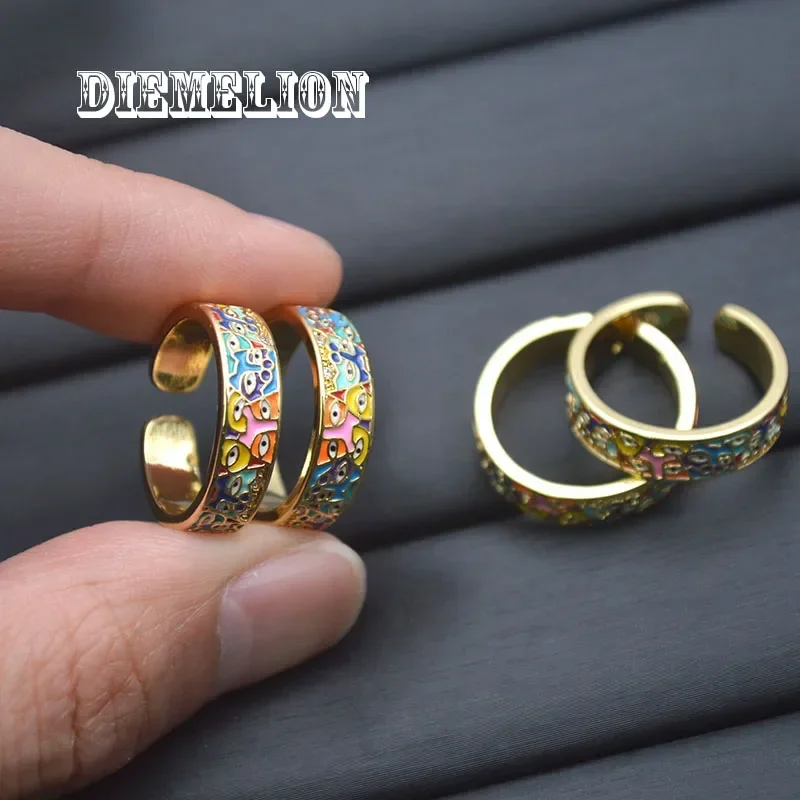 Anillos de esmalte de arcoíris para mujer, múltiples anillos contra el mal de ojo, CZ blanco, hecho a mano, gato encantador, anillo abierto ajustable, joyería de moda para fiesta