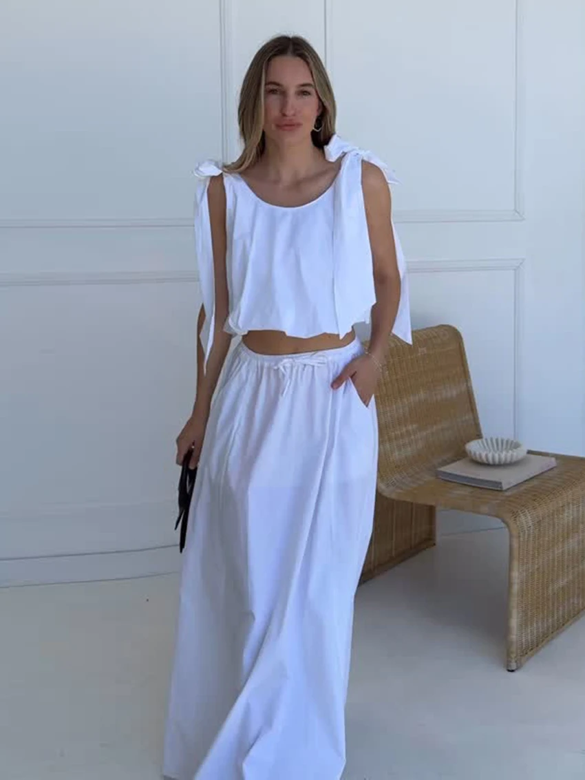 Marthaqiqi Summer Ladies Nightgown Set O-Neck Sleepwear Sexy Tank Tops Pajamas Crop Top Nightwear Long Skirt Female Nightie Suit