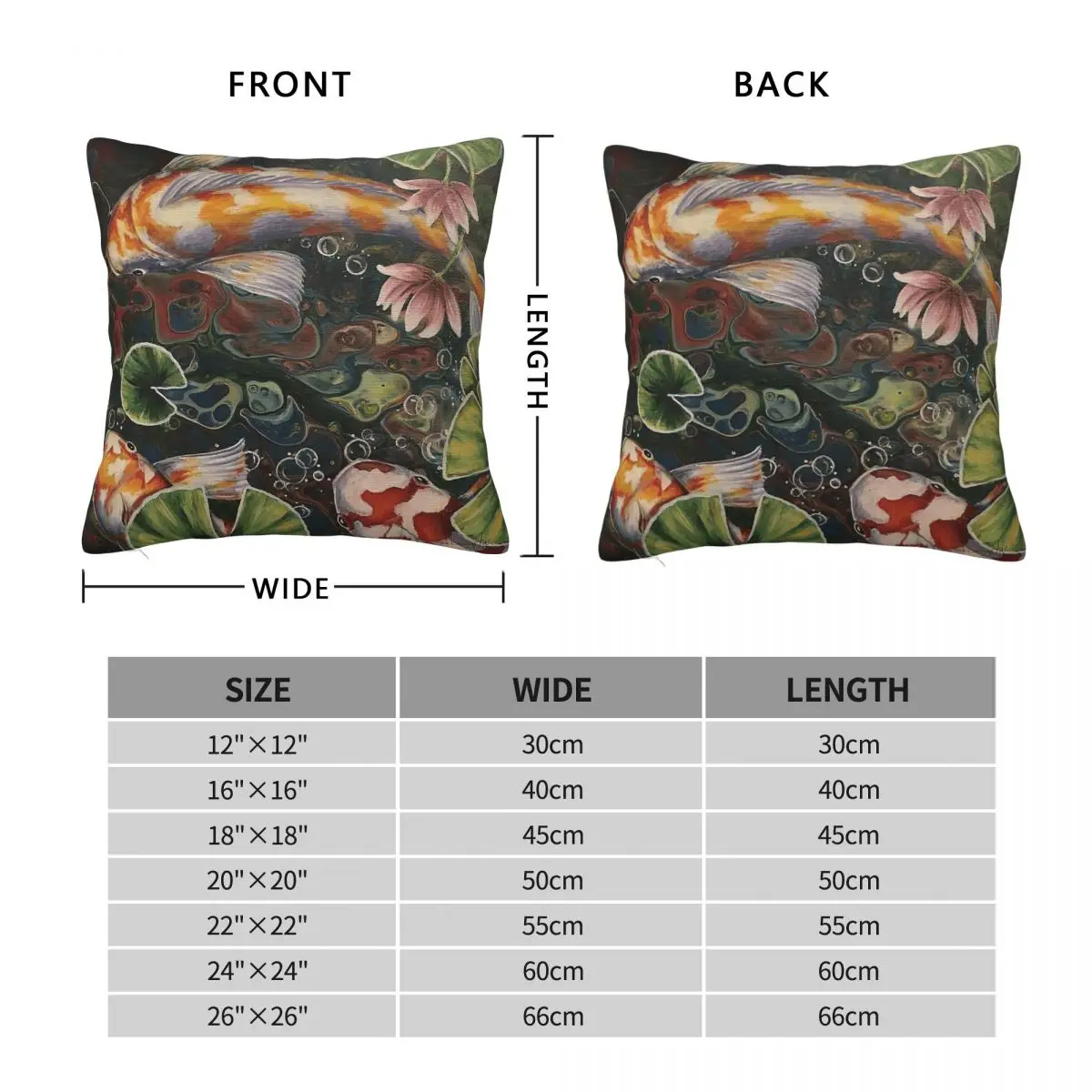 Beautiful Koi Fish Pond Square Pillowcase Polyester Linen Velvet Creative Zip Decor Sofa Seater Cushion Cover Wholesale 45x45
