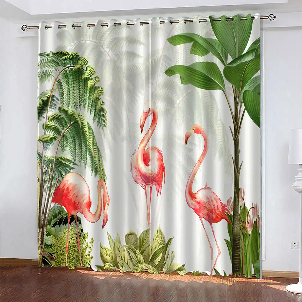 

Flamingo Printed Household Curtains Woven Blackout Curtains Biparting Open Luxury Curtains for Living Room Cortina De Sombra