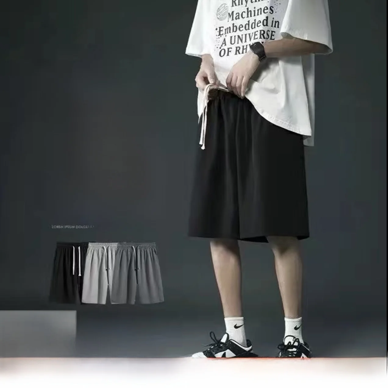 

M8X plus Size Casual orts Men Summer Thin Ice Silk Loose Five-Quarter Pants Color Sports Beach Trousers