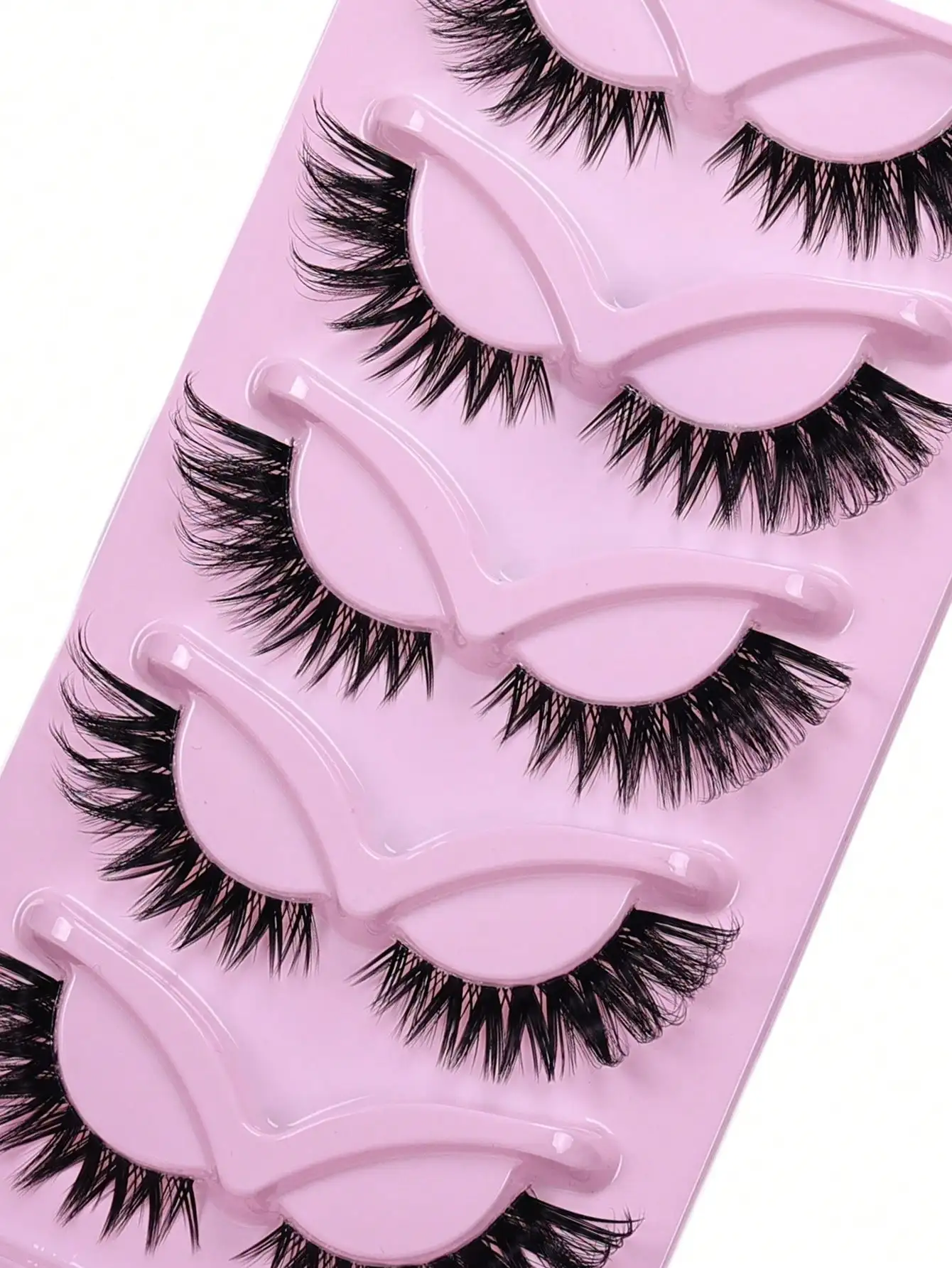 5 Paar Manga-Wimpern, 3D-Wimpern mit transparentem Band, für einen natürlichen Look, zarte Nerzwimpern, flauschige Katzenaugen-Wimpern, einzelne Wimpern. – Detail 2