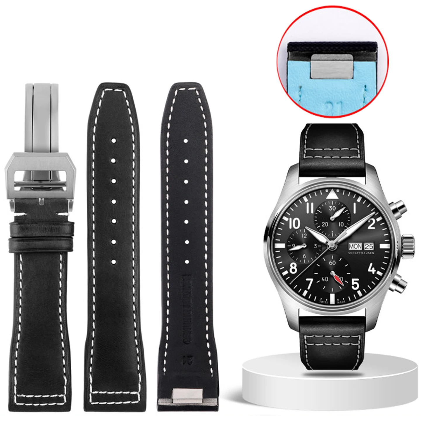 for-iwc-checkered-leather-watch-strap-quick-release-strap-iwc-pilot-strap-little-prince-mark-20-18-watch-strap-men's-bracelet-20