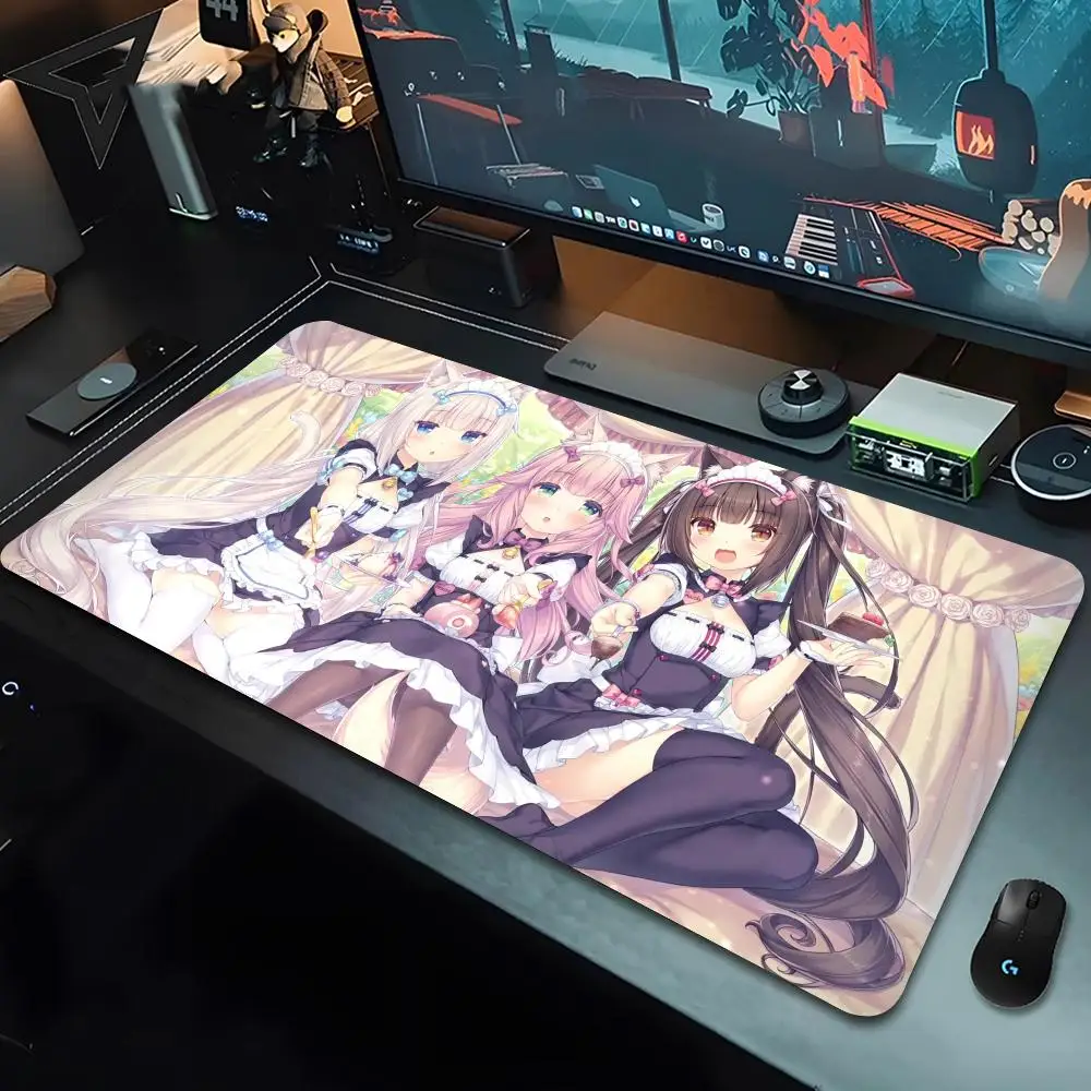 Imagem -03 - N-nekopara-kawaii Desk Mouse Pad 90x40 cm Anti-fouling Heavy-duty Mat Proteção pc Gamer Gaming Computer Office Mousepad k