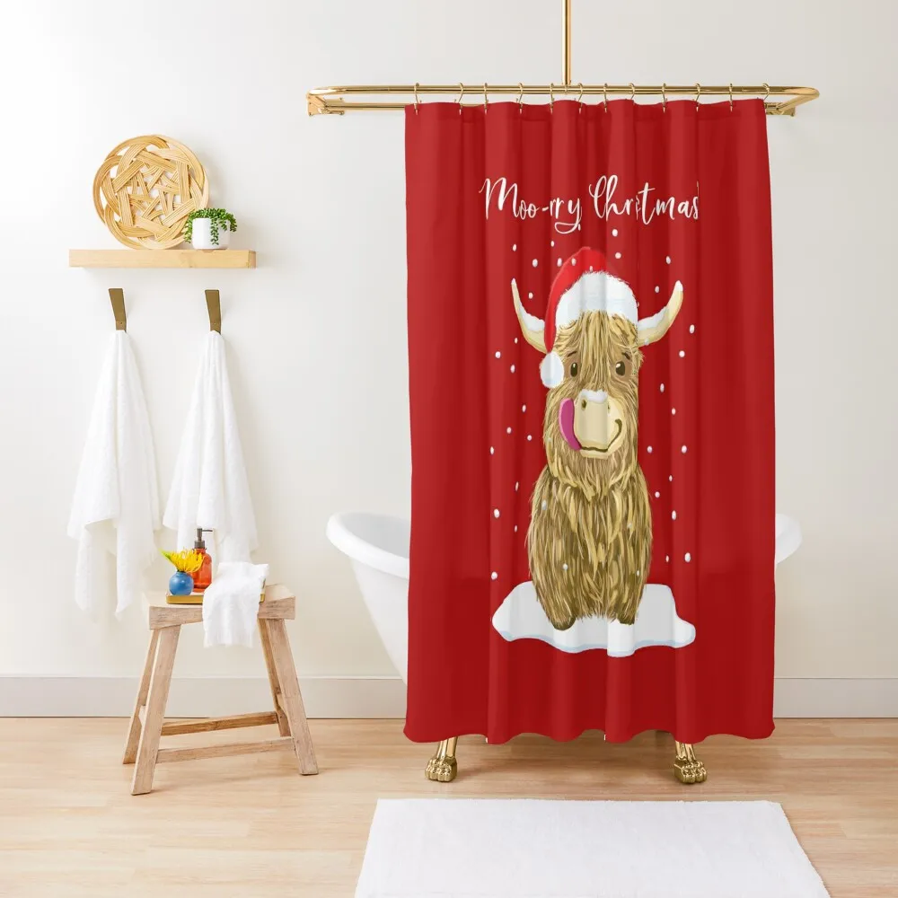 

Scottish Highland Cow, Moo-rry Christmas Wee Hamish Shower Curtain Shower Set Bathroom And Shower Curtain