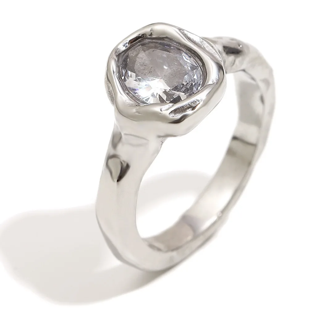 Shiny Oval Zircon Statement Ring Elegant Irregular Shape Zirconia Ring Unique Stainless Steel Ring Party Wear