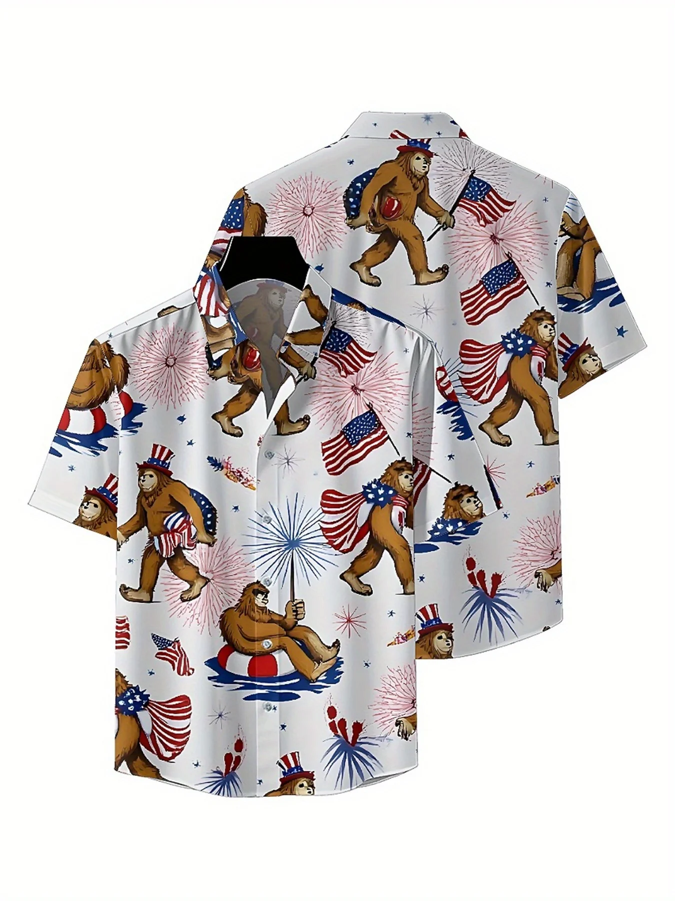 Men's Plus Size Hawaiian Shirts American Independence Day Pattern,New in Summer Fashion Tops,Hip Hop Rock Streetwear