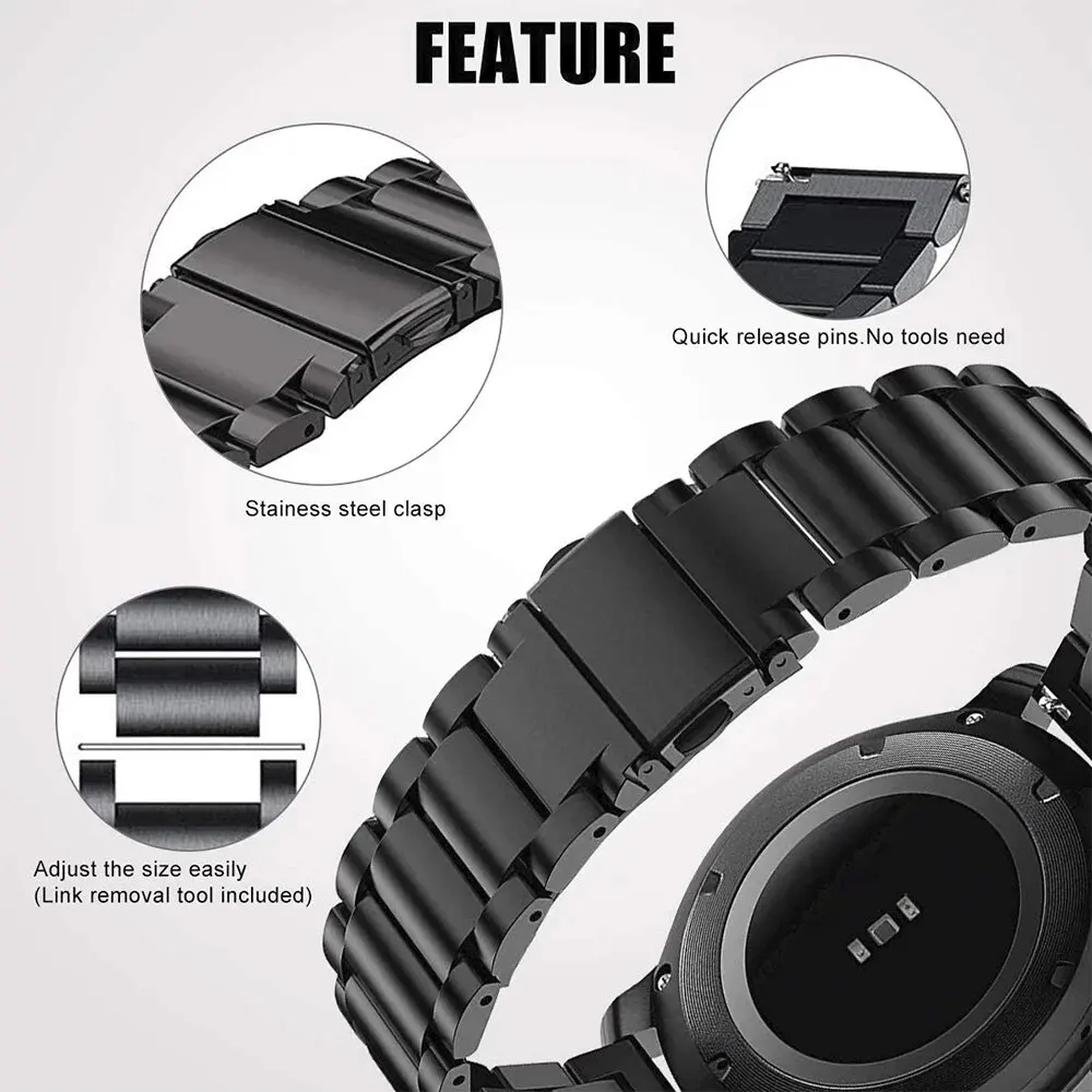 for Samsung Galaxy Watch 46mm/3/Gear S3/Huawei Watch GT 2/3 Pro Stainless Steel Wristband 22mm 20mm Metal Strap for Amazfit GTR