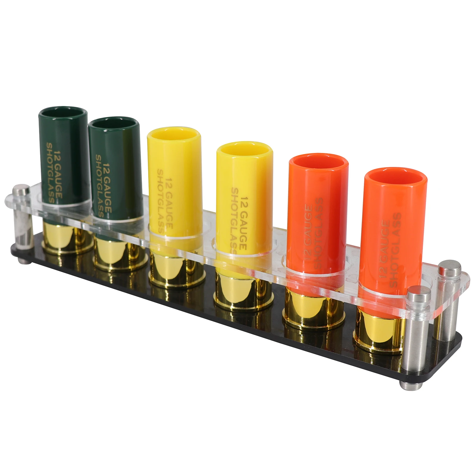 

New Hunting Shooting Outdoor Gift 12 Gauge Shot Glass Set of 6 Multi Color Shot Glasses with Acrylic Tray Cup Holder for Hunter