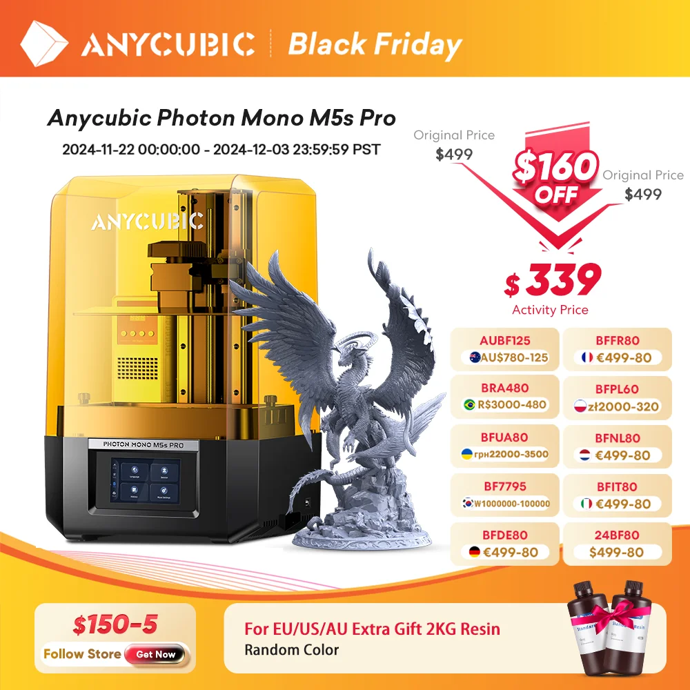 ANYCUBIC Photon Mono M5s Pro 14K Mono MSLA 3D Printer 10.1'' LCD Resin 3D Printer Speed Up to 150mm/h Print Size 223*127*200mm