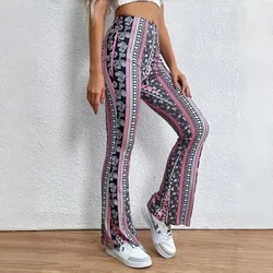 1 Piece New Spring Bohemian High Elastic Tight Micro-Cropped Print Casual Pants For Women