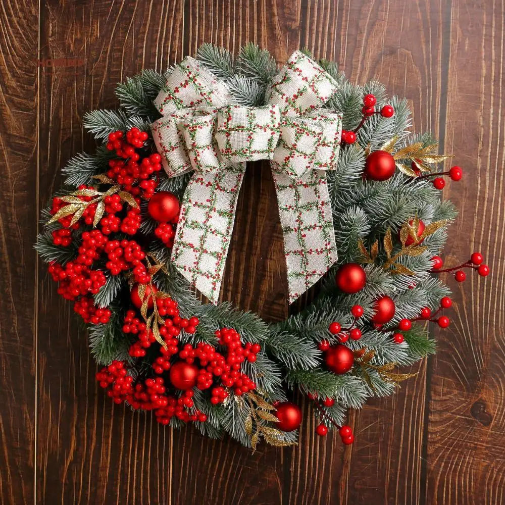 

38cm Artificial Christmas Wreath Large Simulation Christmas Red Fruit Wreath with Berries Bow Realistic