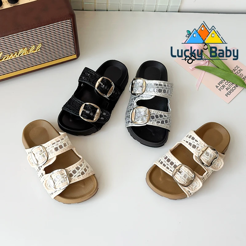 

Kids Ankle Strap Sandals for Girls 2025 Summer Non-slip Toddler Beach Shoes Versatile Chic Comfort Barefoot Slippers 4-6years