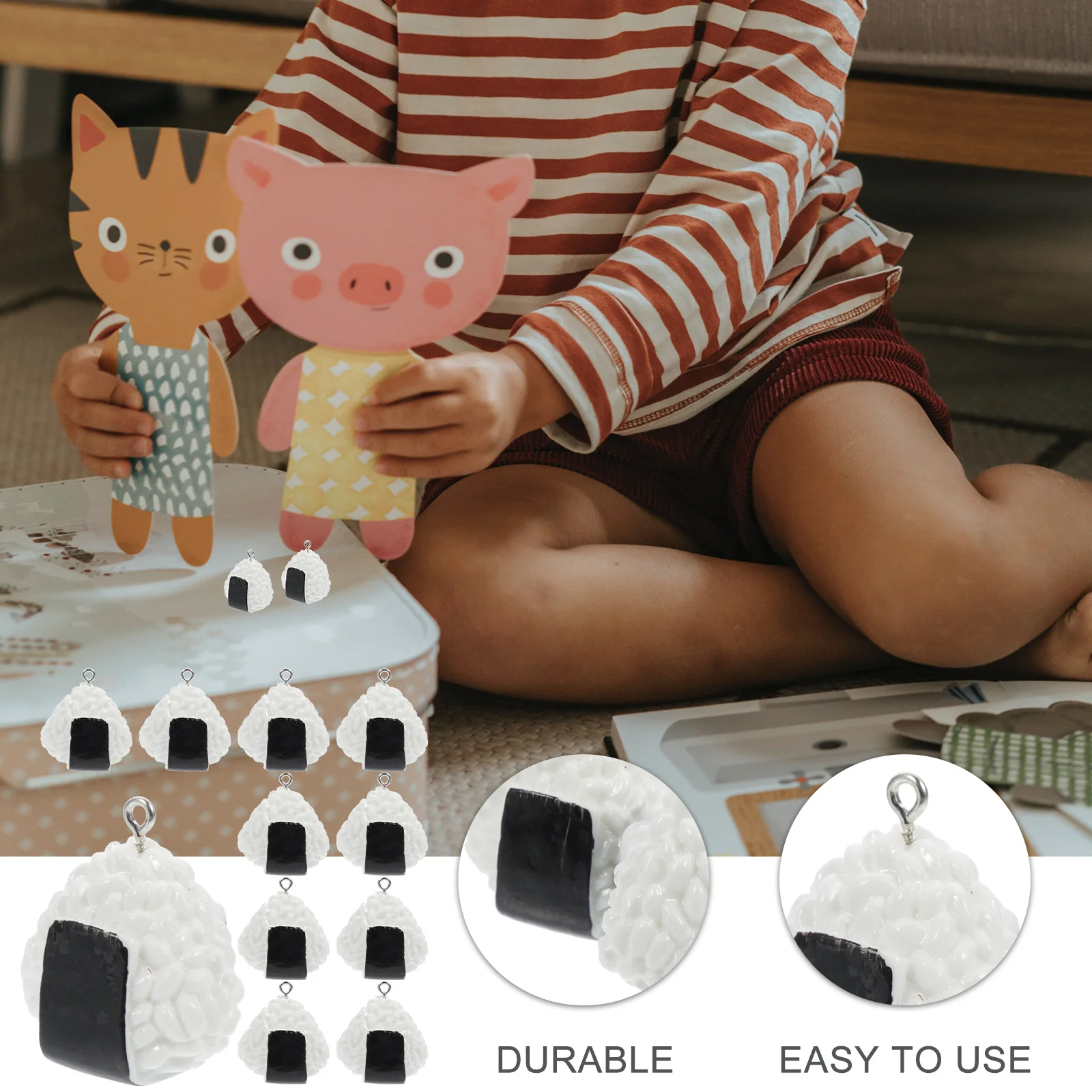 

10Pcs Resin Sushi Props Simulation Food Pendants Hardwearing Resin Charms for Handmade Jewelry Making Bag Hanging Keychain