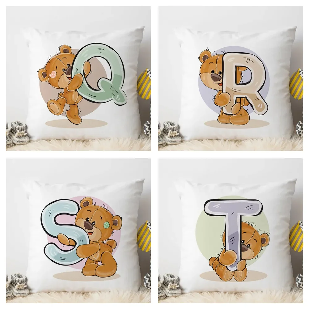 

Cute Cartoon Animal Cushion Cover for Children Room Water Color Q-Z English Letter Print Pillow Case Soft Pillowcase 45x45cm