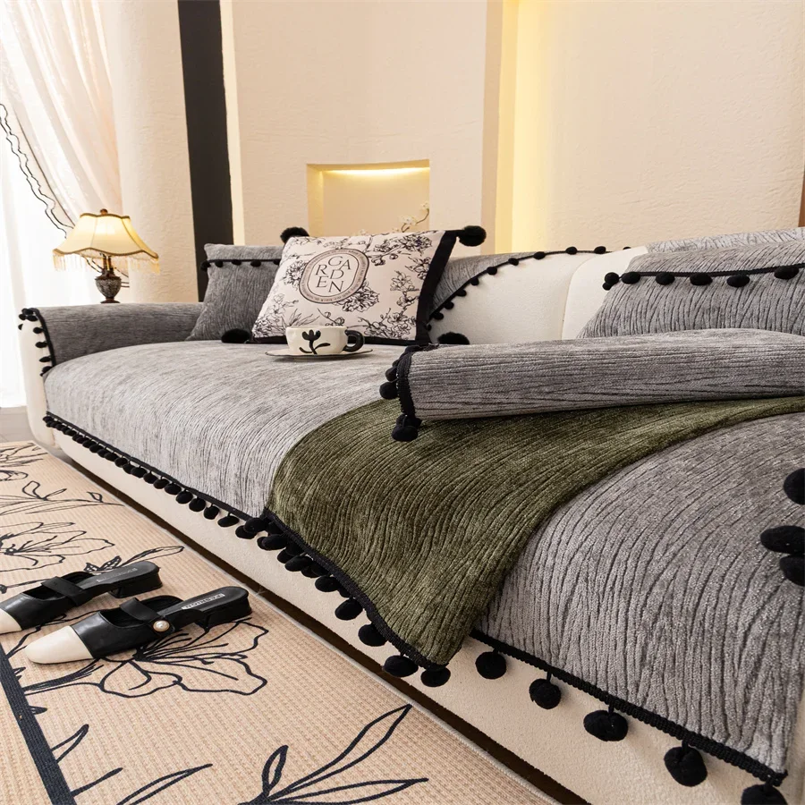 Wasserdichtes Chenille-Sofakissen 2025, neues High-End-Sense-Kissen, schlichtes, modernes, graues Krawattenbezug-Handtuch