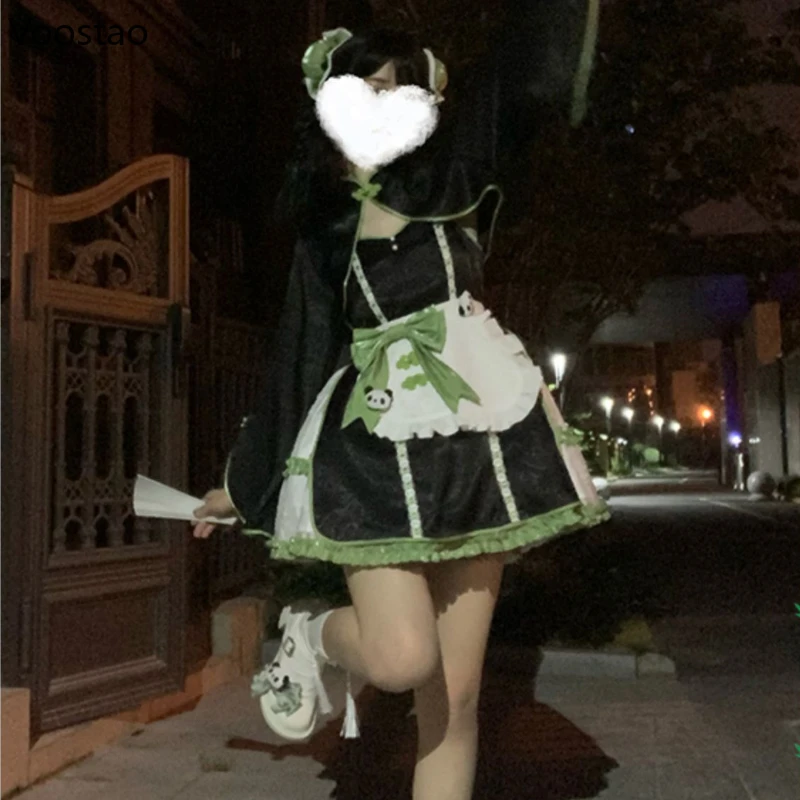 かわいいロリータ王女jskドレス甘い女性かわいいパンダエプロンメイドコスプレチョッキストラップドレス女の子Y2kセット