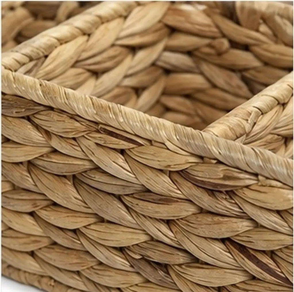 3-Section Woven Desktop Basket Natural Water Hyacinth Organizer Sundries Kitchen Cutlery Storage Rack Multi-Purpose Storage