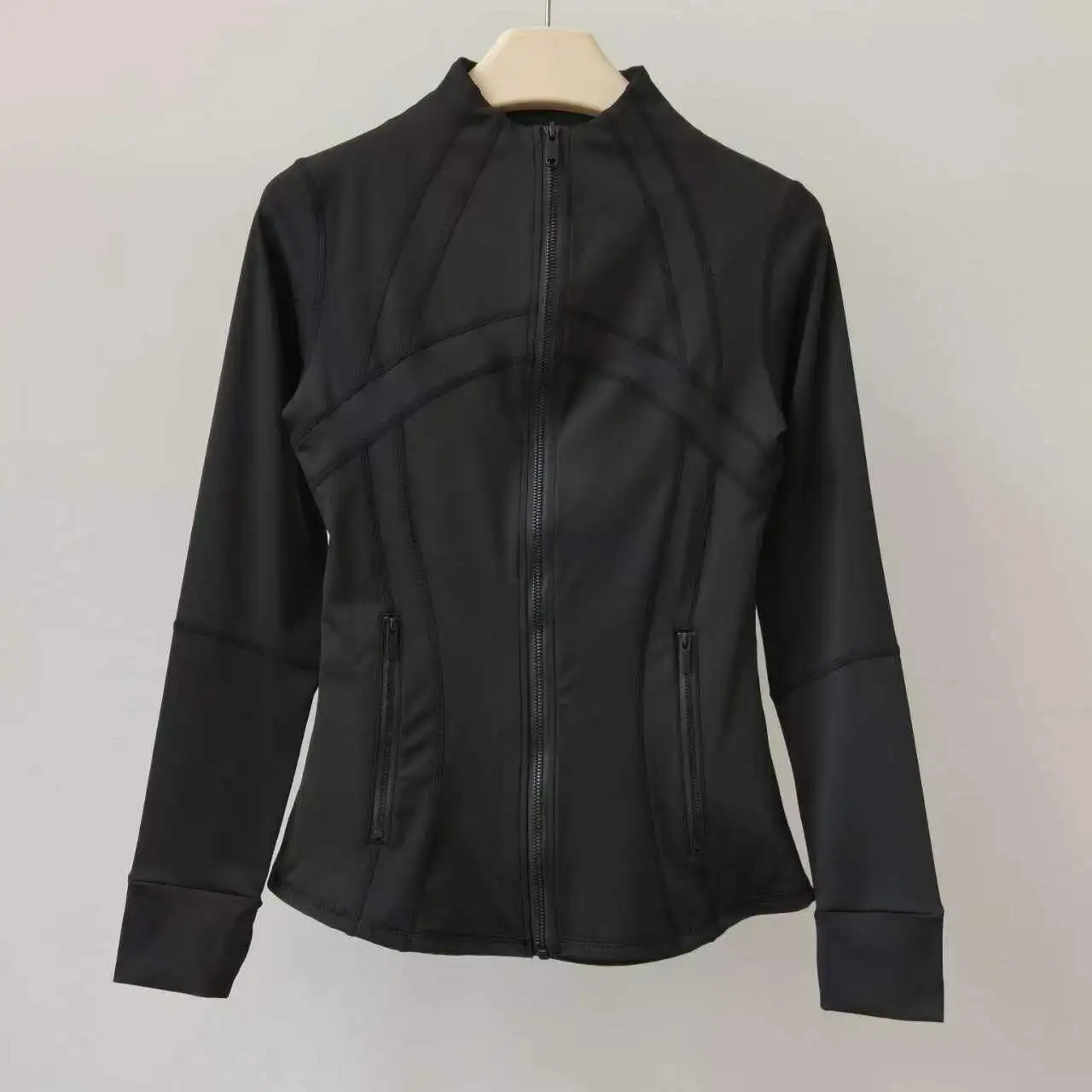 Figurbetonte Langarm-Shirts für Damen, Yoga-Jacke, Stehkragen-Mantel, Fitness-Sport-Trainings-Pilates-Laufbekleidung – Detail 9