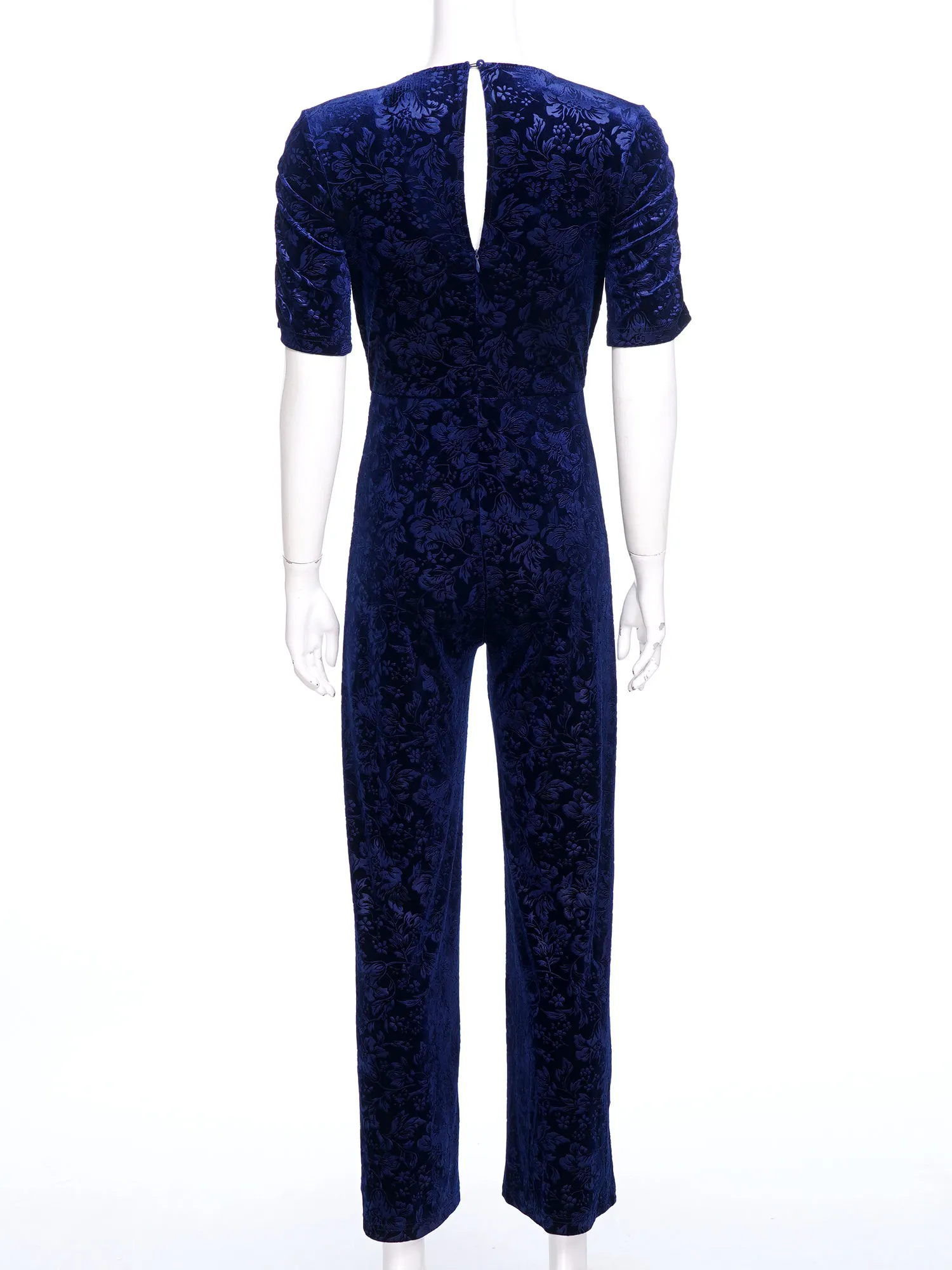 섹시한 랩 V넥 여성용 자카드 스트레이트 바지 롱 팬츠 원피스 점프수트 벨벳 플로럴 파티 롬퍼스 축제 의상