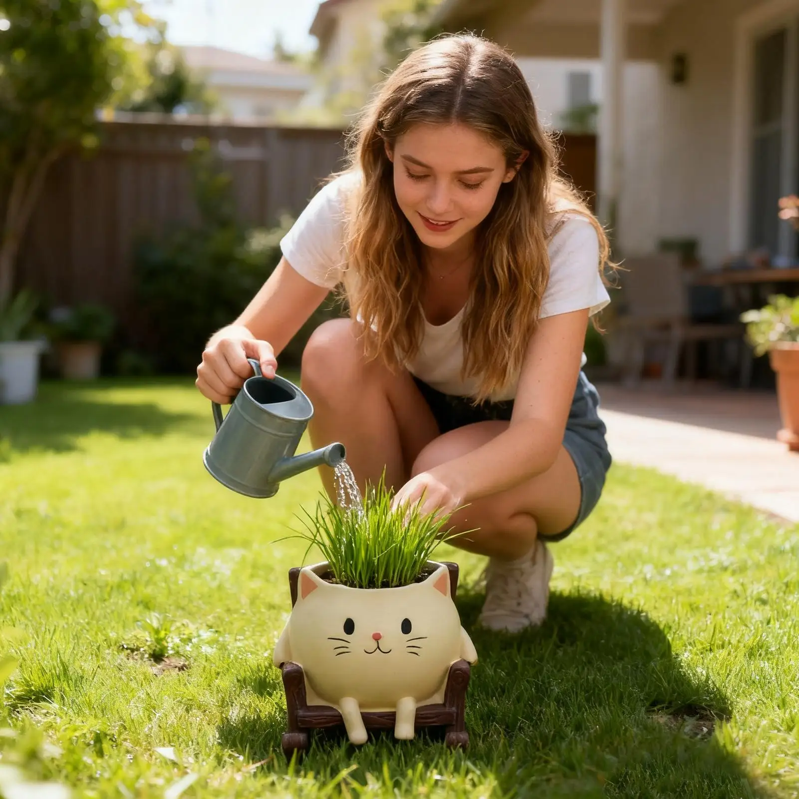 

Swing Planter Cute Cat Swing Resin Indoor Flower Pots Home Art Decoration Flowerpot For Porch Entrance Living Room Outdoor