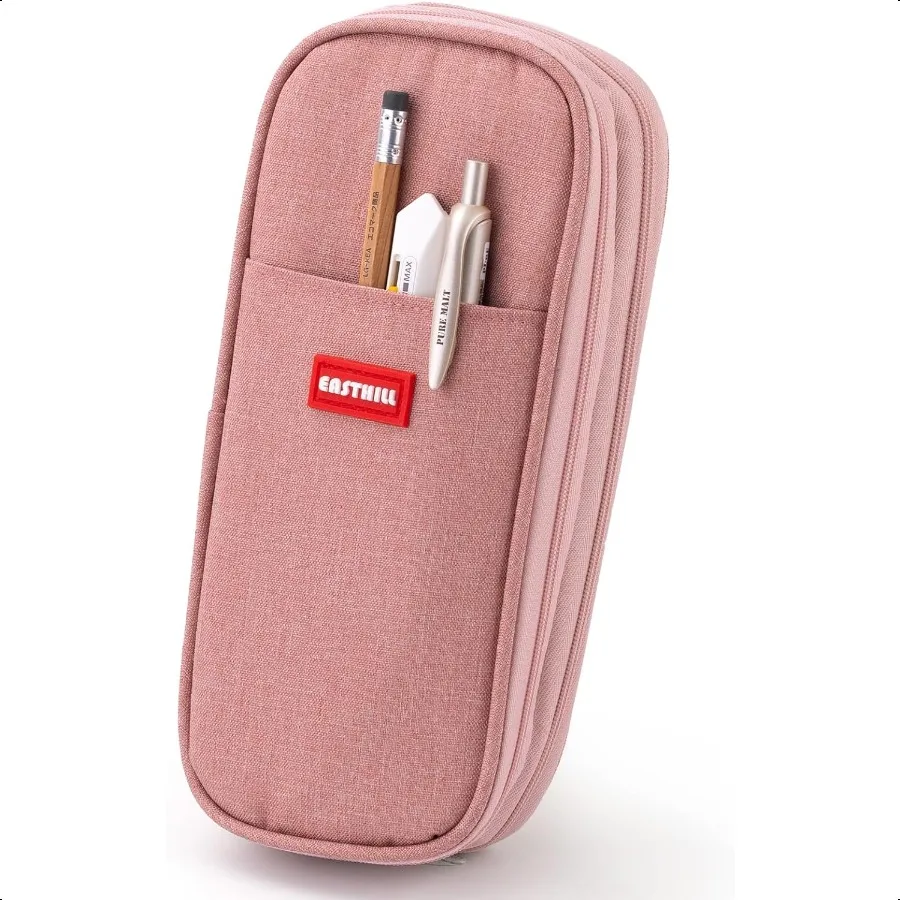 مقلمة ذات سعة كبيرة وحقيبة أقلام رصاص كبيرة وحقيبة أقلام قرطاسية للفتيات المراهقات باللون الوردي العميق