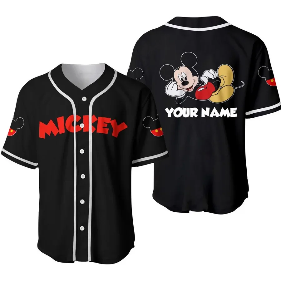 

Chill Mickey Mouse Black Disney unisex cartoon custom DIY name baseball shirt personalized shirt men's women's