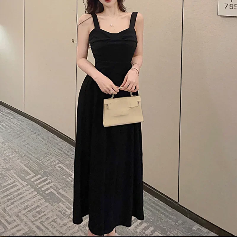 Summer sweetheart neck sleeveless solid slim Tank top black Dresses autumn Woman Sexy A-line Maxi Dress women wedding dresses