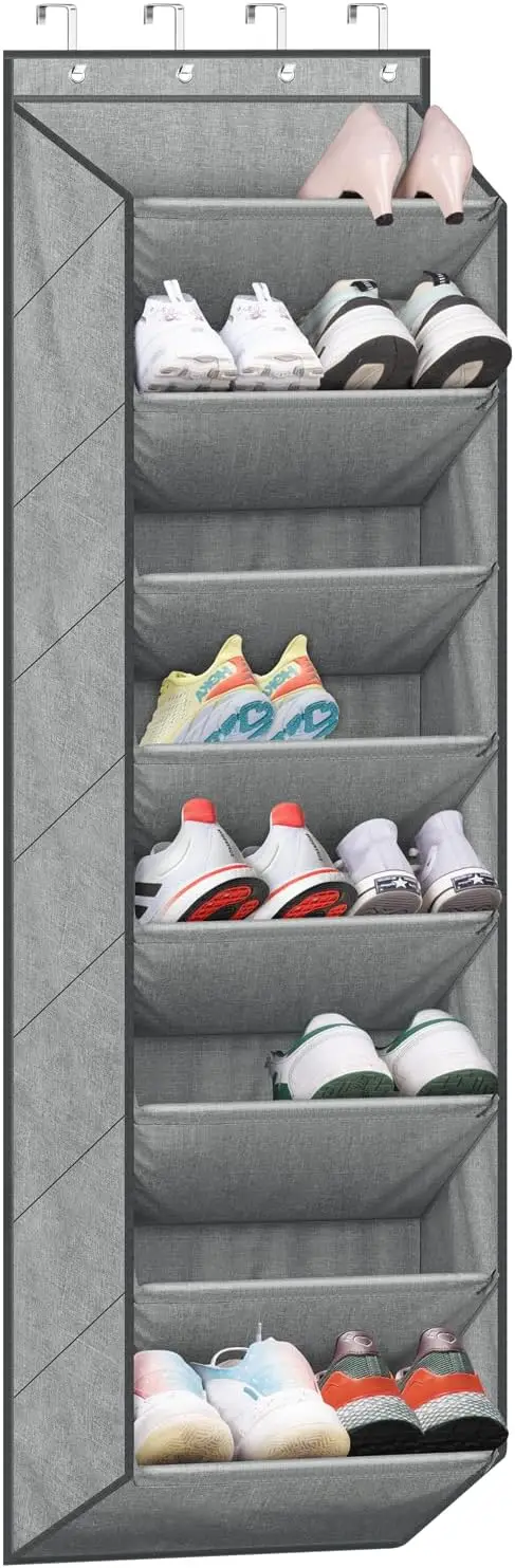 

Over The Door Shoe Organizer for Closet with Large Deep Pockets, Narrow Shoe Rack for Door Hanging Boots Storage, Grey