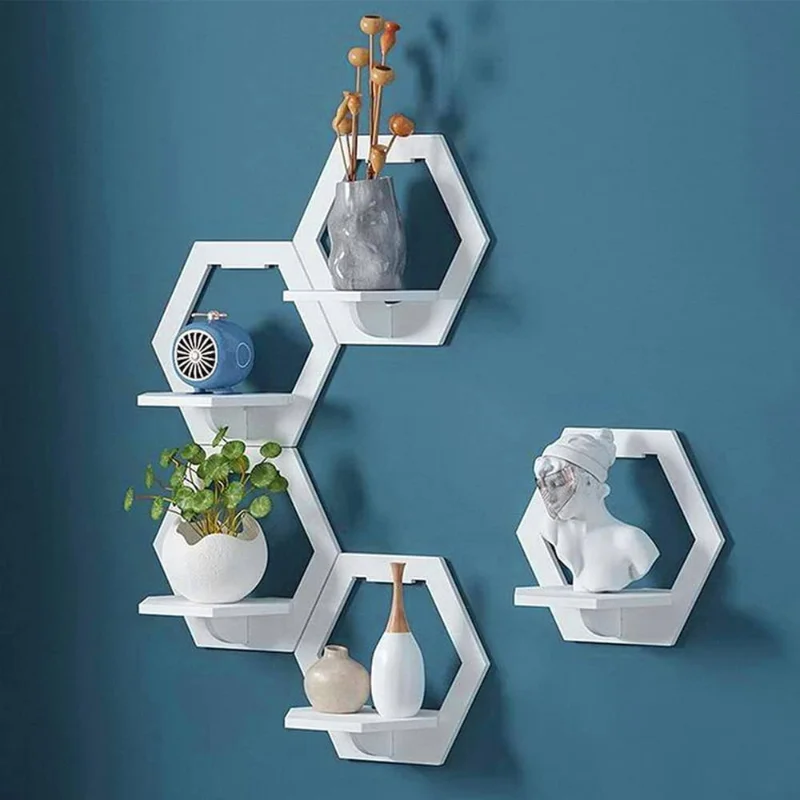 Creative Wall Shelf Home Punch-Free Wall-Mounted PVC Wood Hanging Decoration Flower Shelf Bedroom Balcony Wall Flower Pot Stand