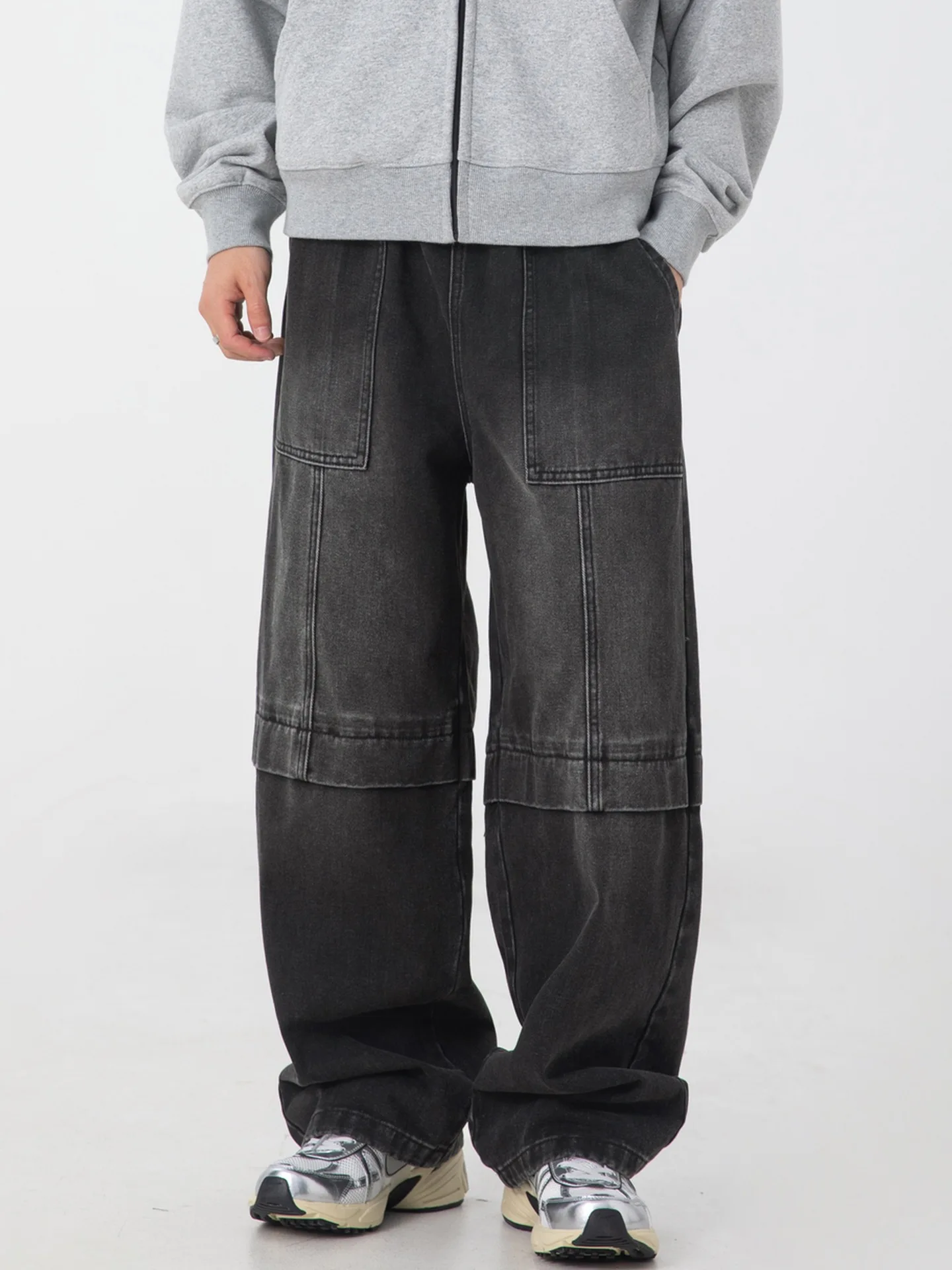 

Мужские широкие джинсы, винтажные потертые брюки свободного покроя с эластичной завязкой на талии, уличная одежда с потертостями, джинсовая одежда на осень