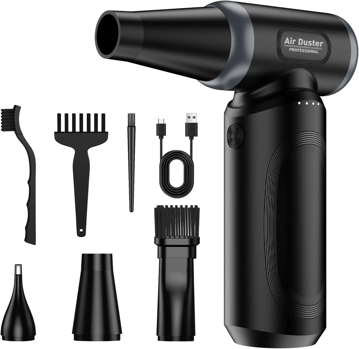 منفضة هواء كهربائية، منفضة هواء مضغوطة 150000 دورة في الدقيقة للتنظيف، منفاخ صغير لاسلكي قابل للتعديل بثلاثة تروس مع شحن سريع، جيت