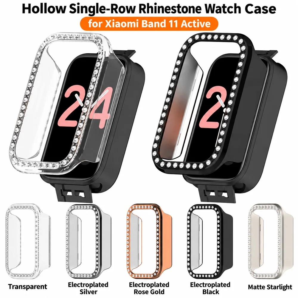 Woman Diamond Case for Xiaomi Watch 11Active Protective Bumper Shell Hollow Shiny Cover for Miband 11 Active Anti-drop Frame