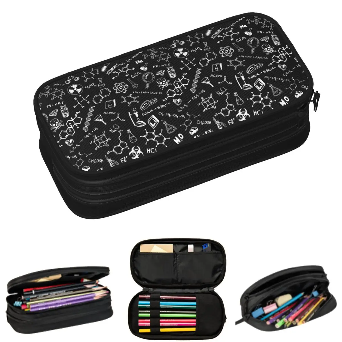Science Chemistry Pattern Pencil Cases for Student Gifts Pen Box Pencil Bag Large Storage Pencil Pouch