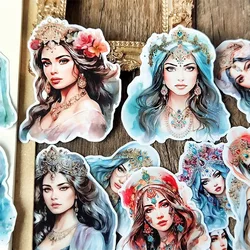 Cute Kawaii Self-made Watercolor exotic ethnic style girls Daily Scrapbooking Stickers /decorative Diy Craft Photo Albums Paper