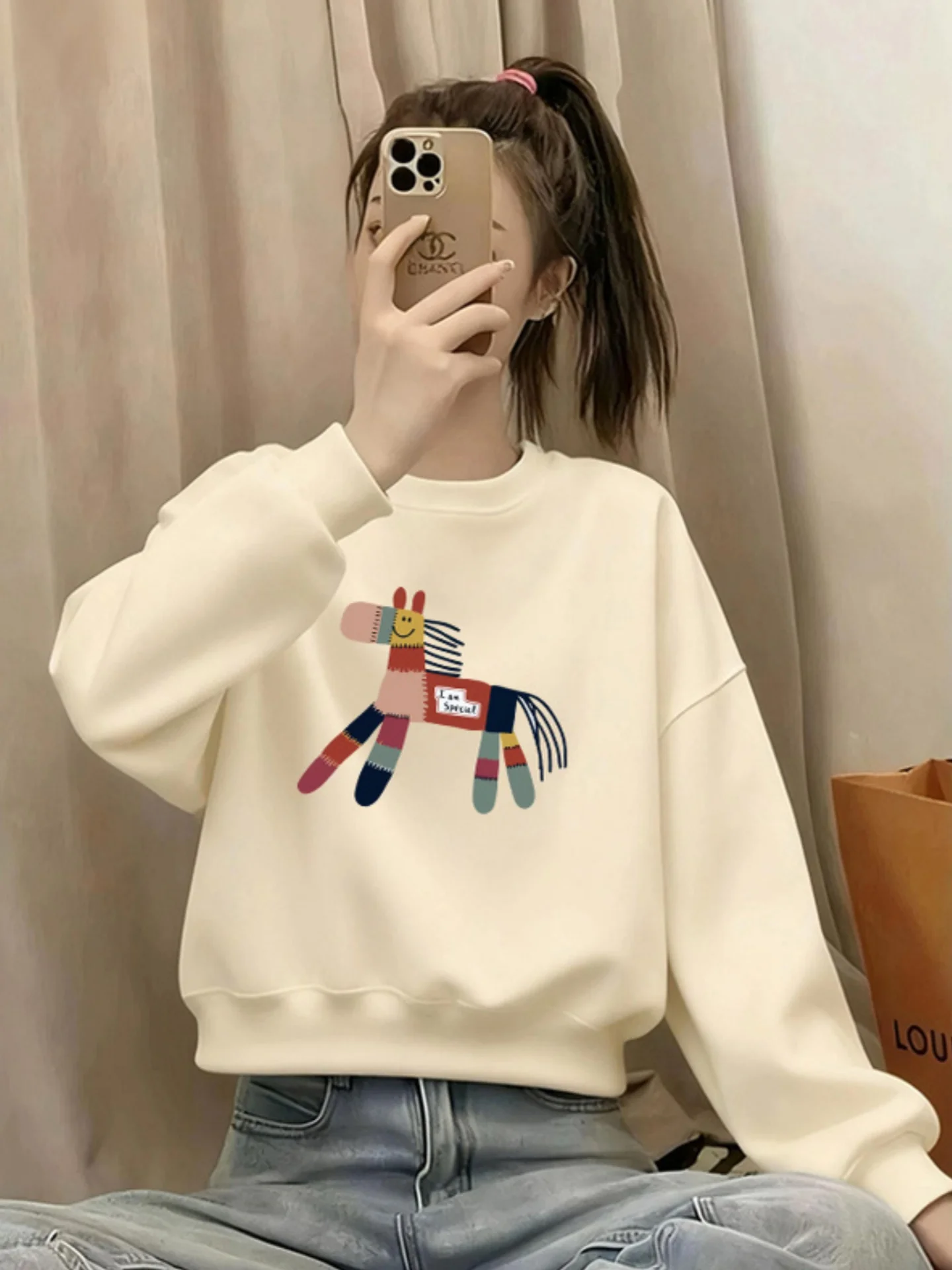 

Новая женская теплая толстовка с капюшоном, свободного кроя, с круглым вырезом, в корейском стиле, для повседневной носки