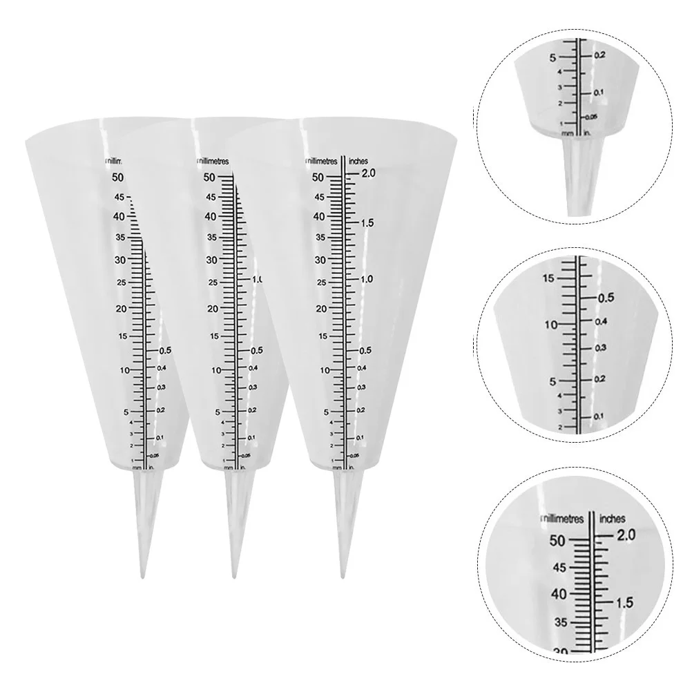 

3Pcs Rain Gauge Clear Cone Shaped Rain Measuring Cup for Outdoor Garden Farming Use Plastic Rainfall Meter with Scale
