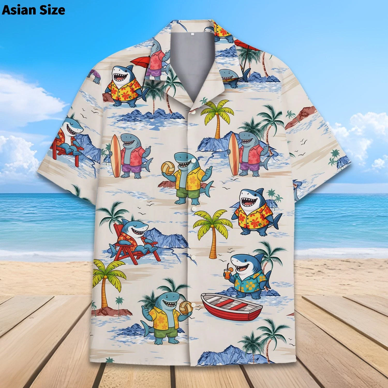 Summer Shark Hawaii Shirt For Men Women Aloha Summer Beach Shirts Shark Short Sleeve Button Down Shirts Tropical Beach Party Top