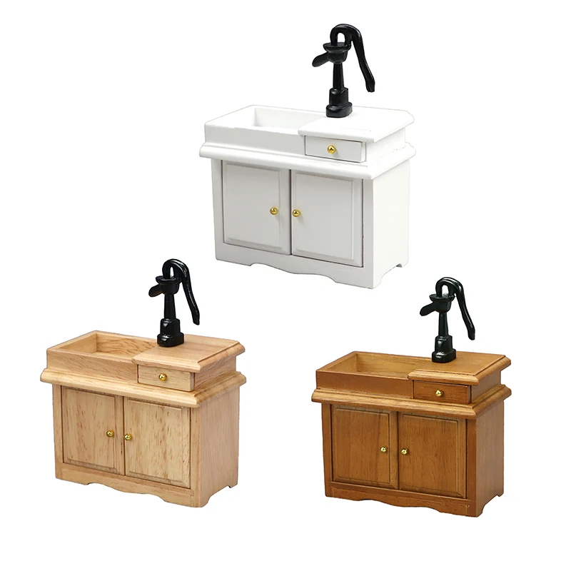 1Pc 1:12 Dollhouse Miniature Bathroom Sink Cupboard Kitchen Wash Basin Drawer Furniture Model Decor Toy Doll House Accessories