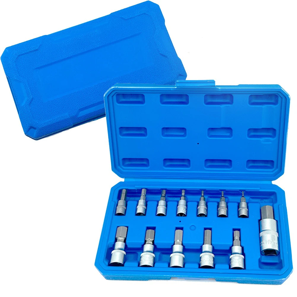 13pcs Hex Socket Adapter Set 1/4 3/8 1/2inch H2-H14 For Impact Drive Wrench For Impact Driver And Ratchet Tools