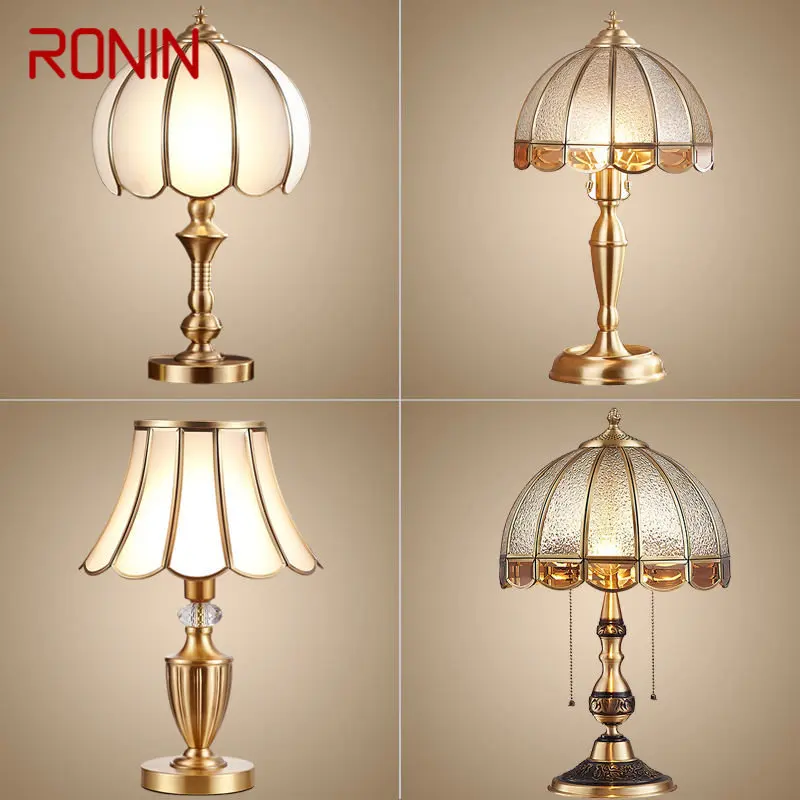 

RONIN Brass Table Lights LED Modern European Creative Luxury Glass Copper Desk Lamp For Home Living Room Study Bedroom