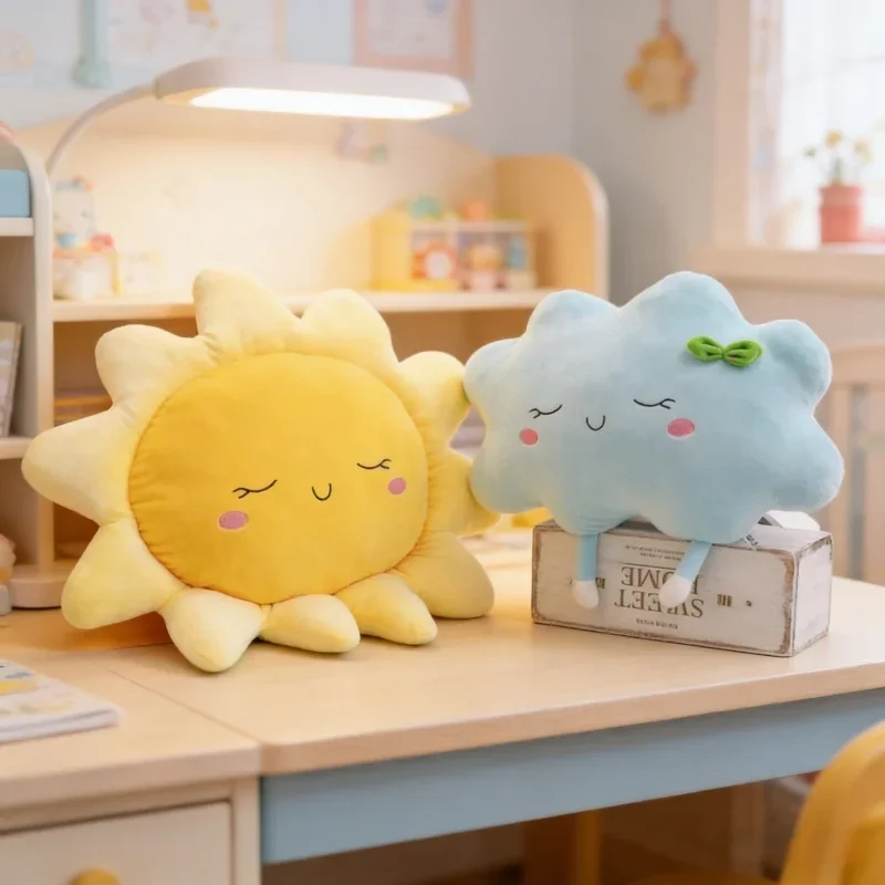 

Adorable Sun Cloud Plush Toy Pillow Cute Cartoon Sofa Cushion Fluffy Plushie Home Decor for Bed Living Room Cozy Gift Supplies