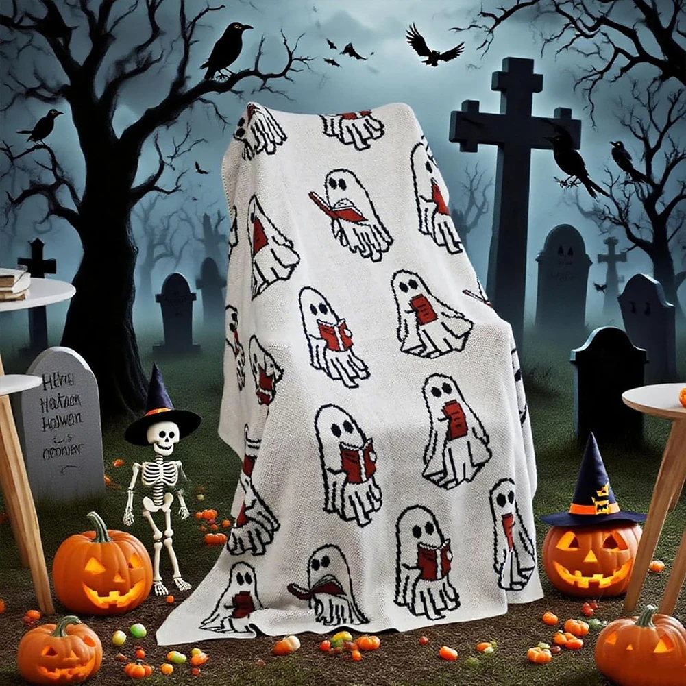 2025 Halloween-Geister-Lesedecke, leichte Geisterleser-Decke, Überwurfdecke, leichte, gemütliche Bettdecken, Sofa, Sofas