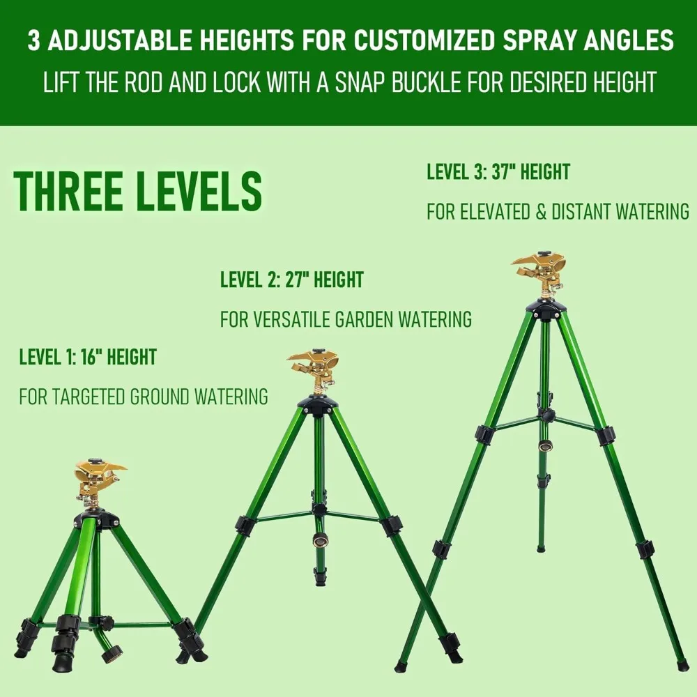 US Shipping Hot New Large Impact Sprinkler on Adjustable Tripod Base Heavy Duty Zinc Alloy 360 Full Coverage for Lawn Garden